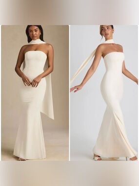 Oh Polly Imogene Scarf-Detail Strapless Gown in Ivory NWT US 12